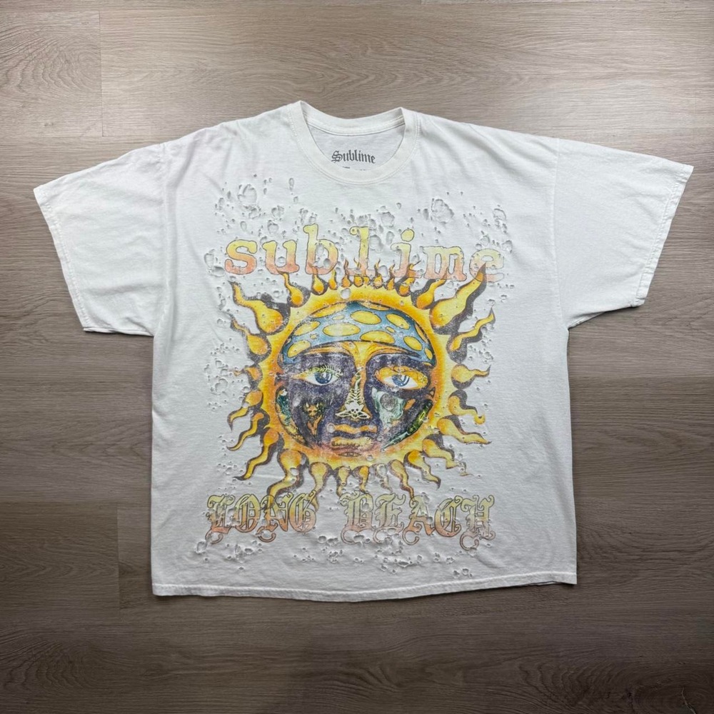 Official Sublime Long Beach Sun Graphic Distressed Laser Cut T-Shirt S/M